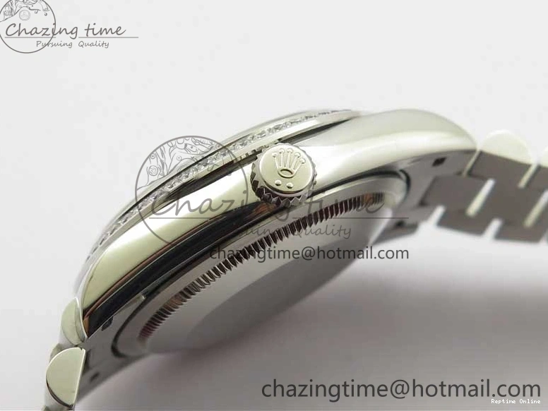 0517 SmoothTexture Day-Date 36mm 128239 SS Crystal BP Best Edition Black MOP Crystal Marker Dial on SS President Bracelet A 2681